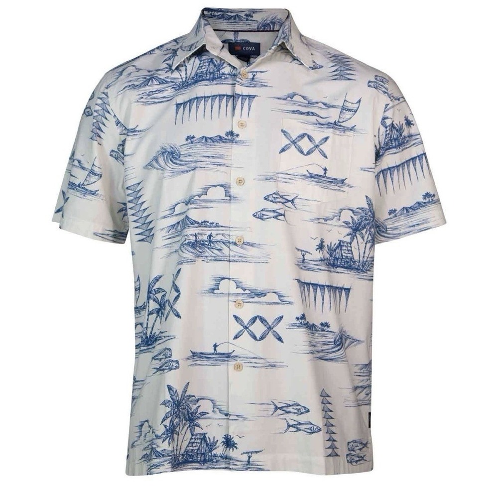 COVA Button Down Shirt Mens 3XL Foam NEW Ocean View Tropical Toile Short Sleeve